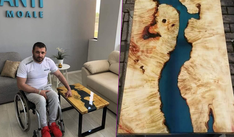 Sergiu Obadă creează mese 3D din lemn și sticlă! Meșterul vrea să le vândă pentru a putea merge din nou